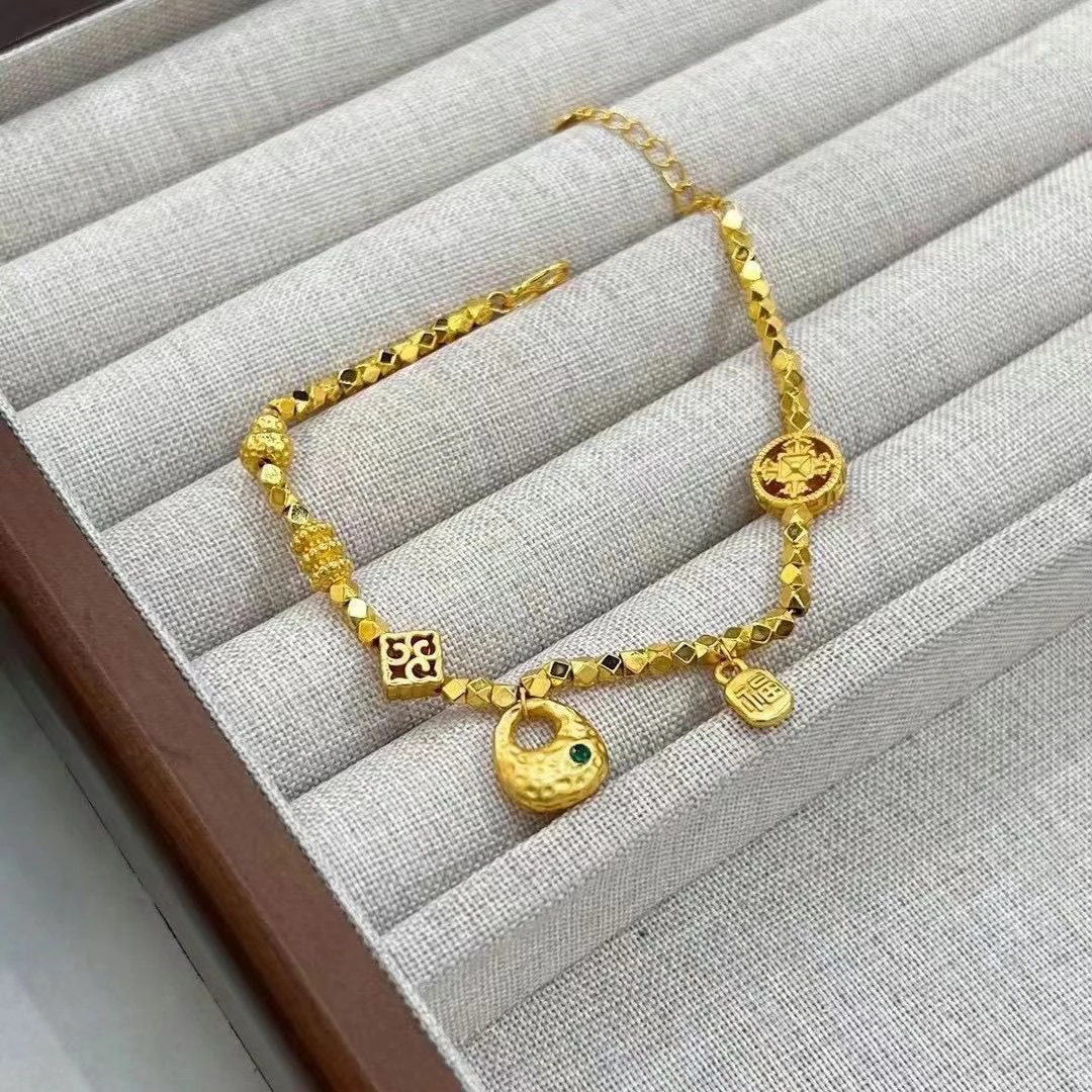 【矿金手作】国风爆闪平安锁手链时尚复古小胖福手串