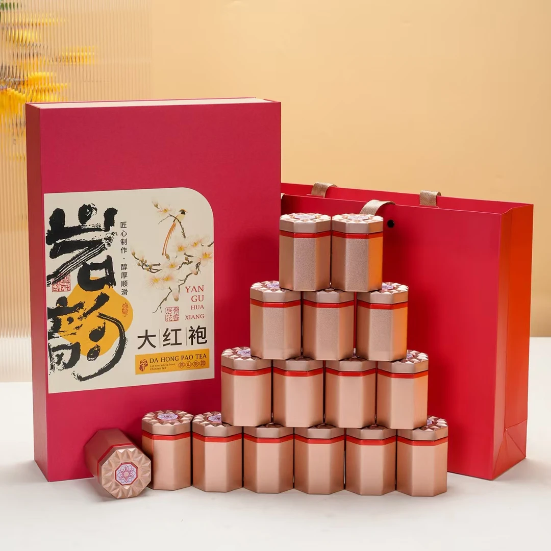云仓武夷岩韵大红袍乌龙茶叶红色竖版掀盖16小罐礼盒装160g