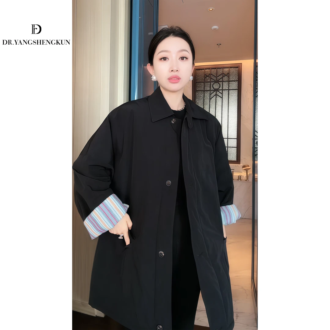 杨圣坤2025秋季新品女士极简松弛翻领廓形撞色绗棉外套SQ2581423