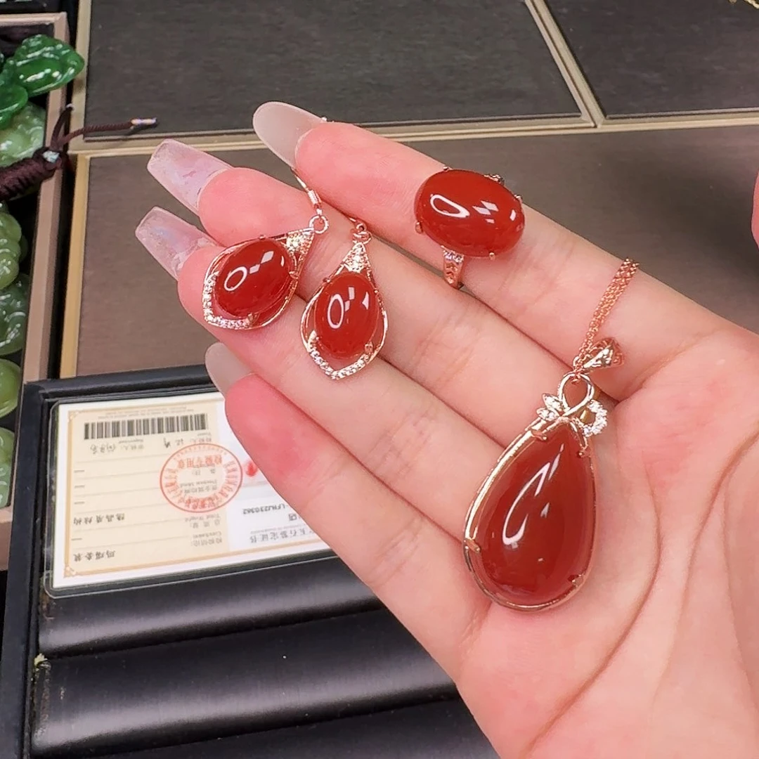 玛瑙/玉髓颈饰合金套装