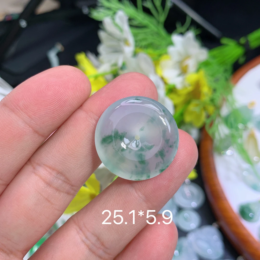 缅甸天然翡翠冰润飘花平安扣钟挂件气质百搭时尚清新精雕玉石