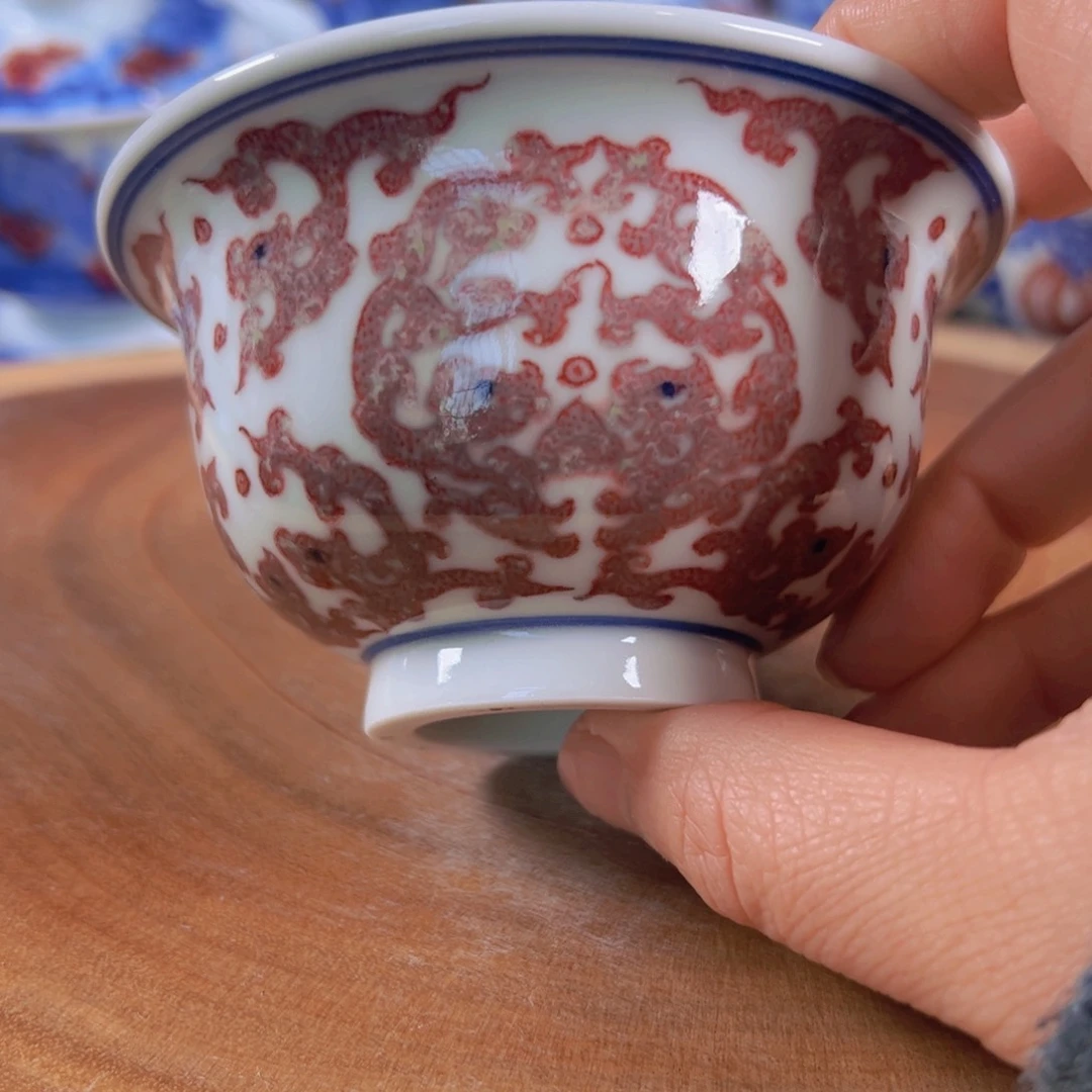 原矿釉里红压手杯