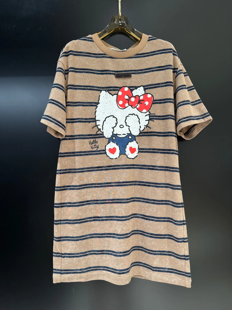 REVAN彩色Hello kitty条纹半袖连衣裙