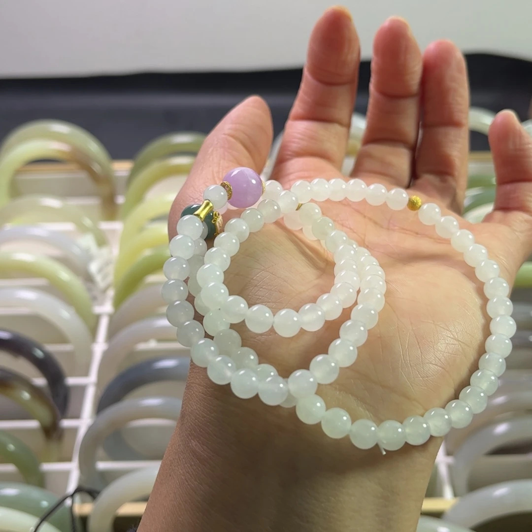 和田玉三圈手链未镶嵌s****9