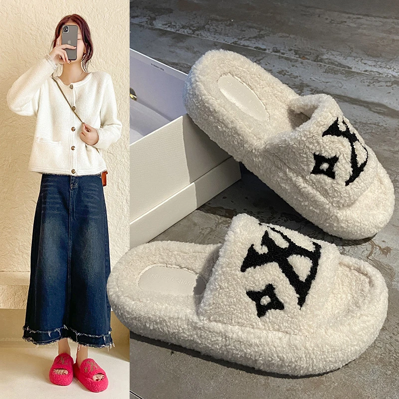 2025新款爆款秋冬小香风网红毛毛拖鞋外穿百搭时尚休闲厚底一字拖