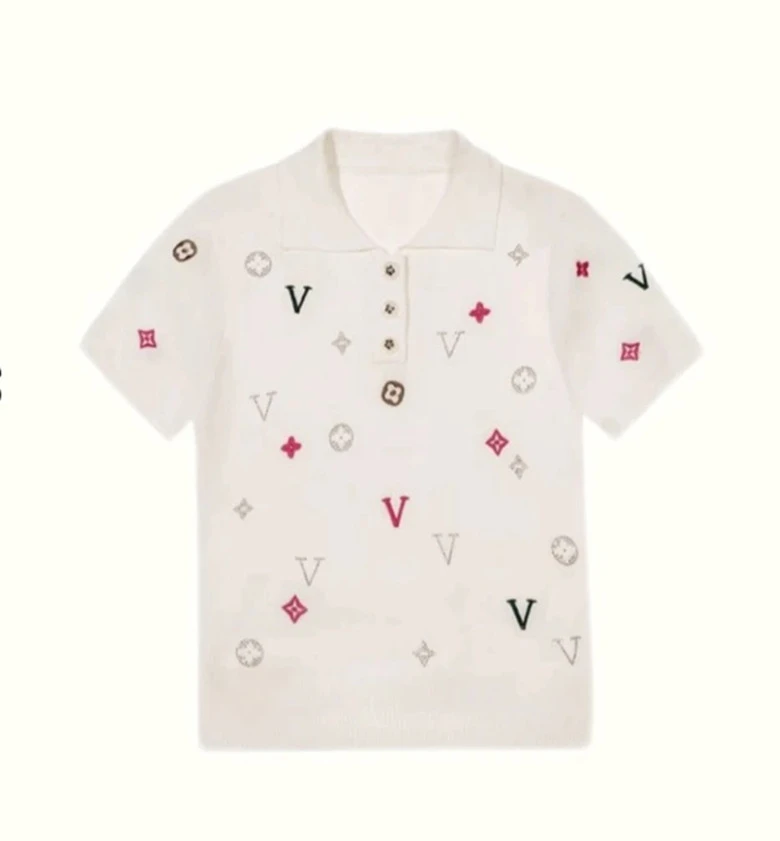 【宠粉福利】欧韩时尚夏季新款翻领烫钻提花针织休闲百搭短袖上衣女