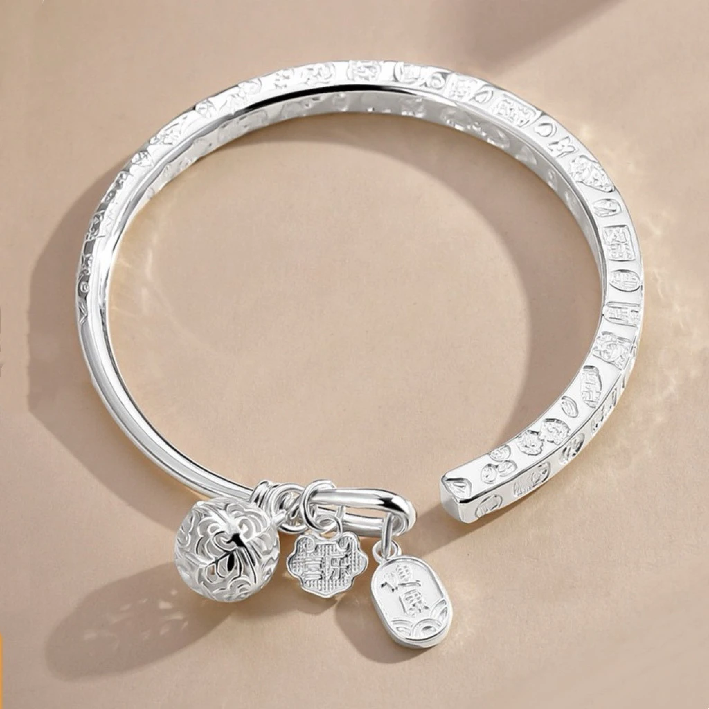 999.9银开口四方吉言镯开口镯