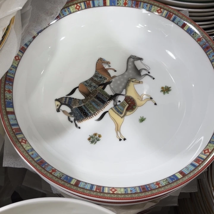 瓷片爱马仕八寸深盘六个