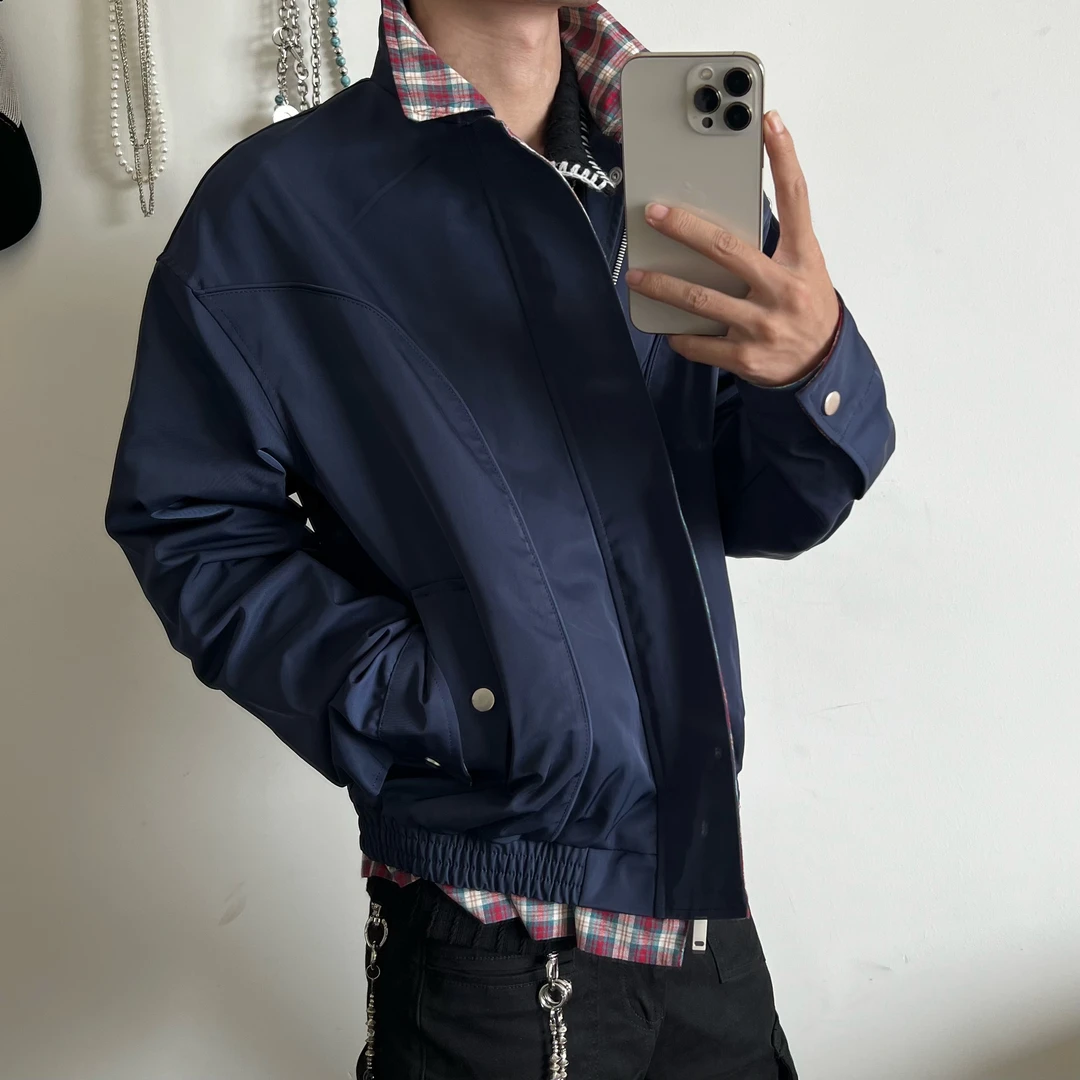 2025&老钱风尼龙格纹哈灵顿夹克复古休闲外套cleanfit男士