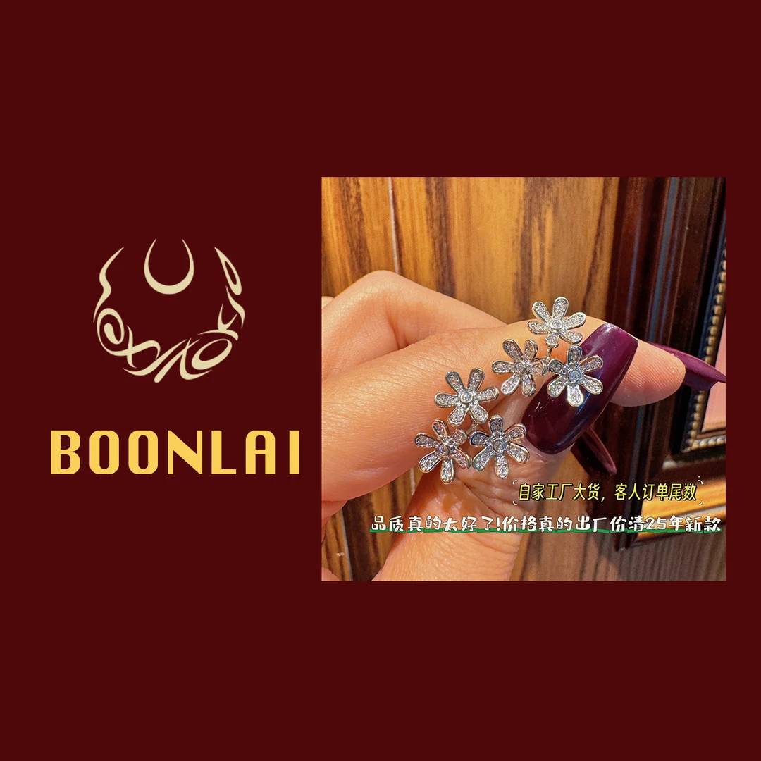 铜合金莫桑石耳饰 Boonlai 银色满钻花朵耳环3152