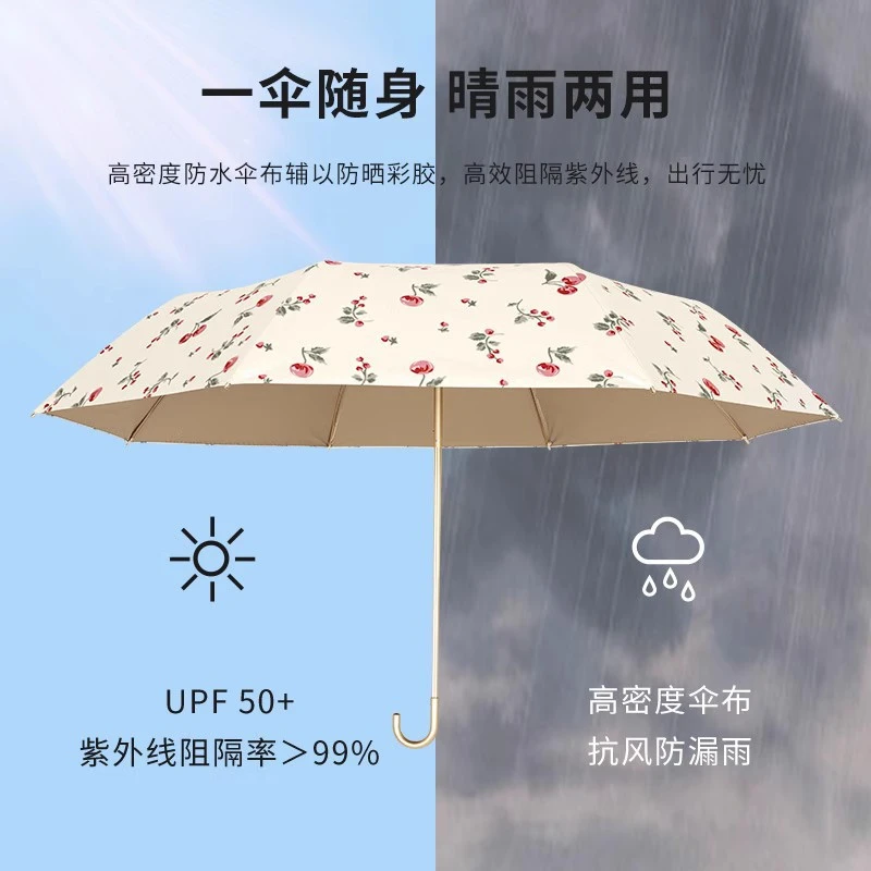 黑胶防紫外线两用太阳伞遮阳伞晴雨伞伞折叠伞知伞复古樱桃彩