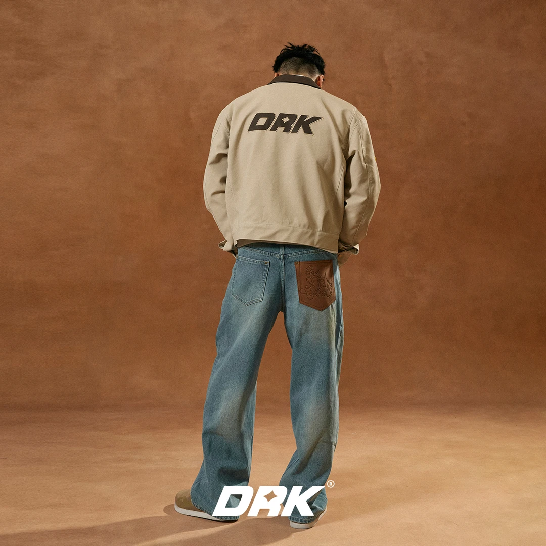 DRK【破序系列】压花皮口袋脏染牛仔裤美式复古水洗裤子直筒宽松