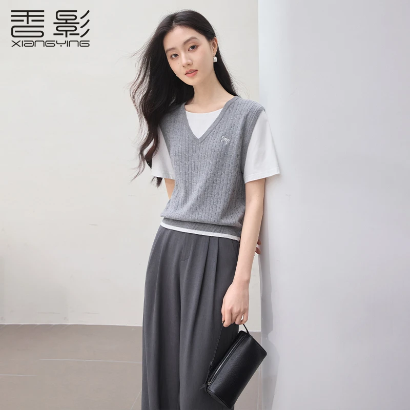 【直播专享】M85S062毛针织衫 香影学院风假两件针织衫女夏季新款