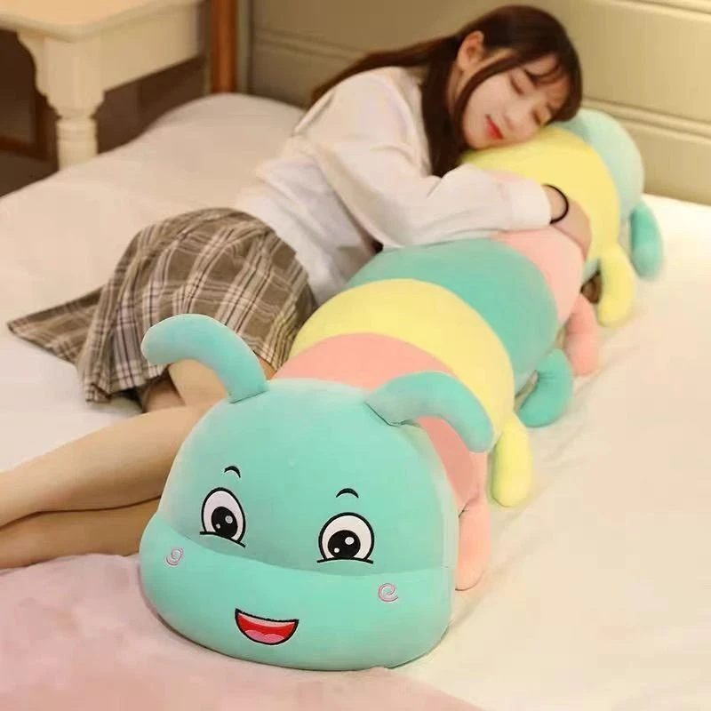 超软柔软七彩毛毛虫毛绒玩具女孩公仔娃娃生日礼物双人长枕头D116