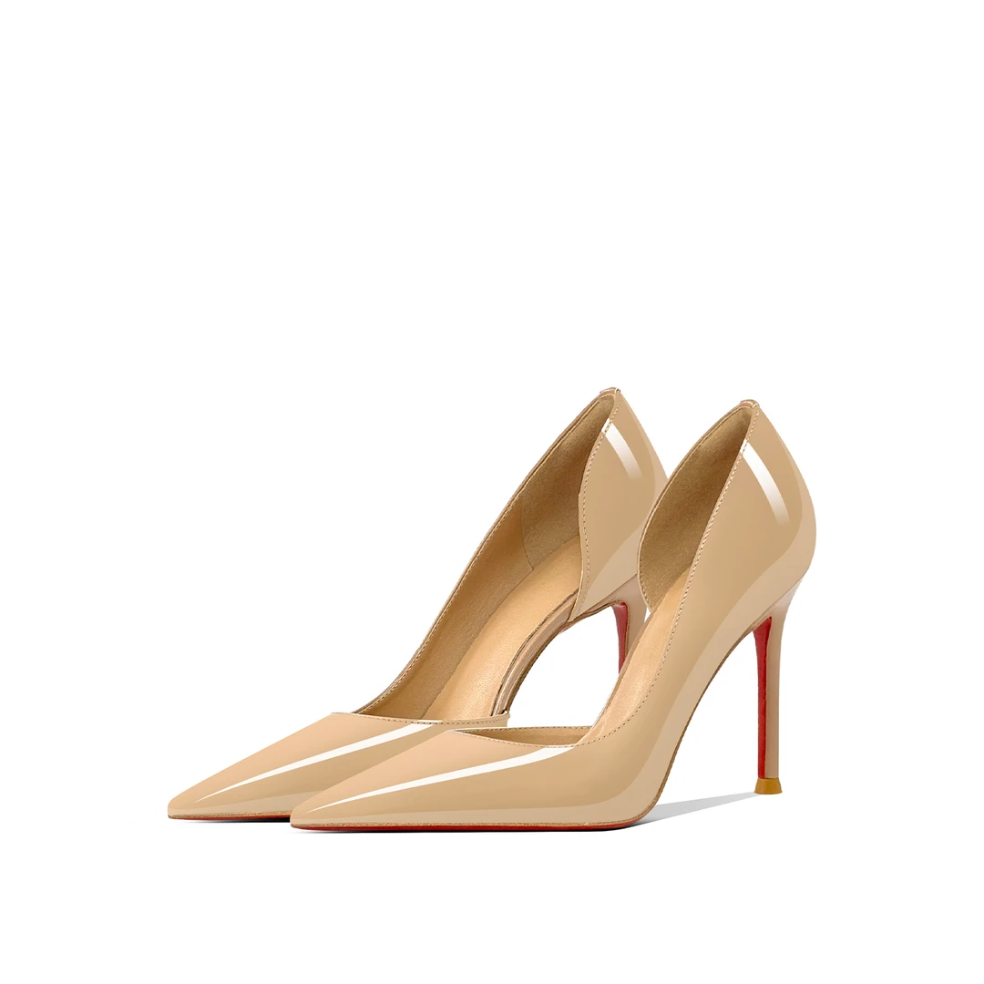 日常红底侧空高跟鞋女漆皮2025新款尖头浅口气质性感细跟单鞋10CM