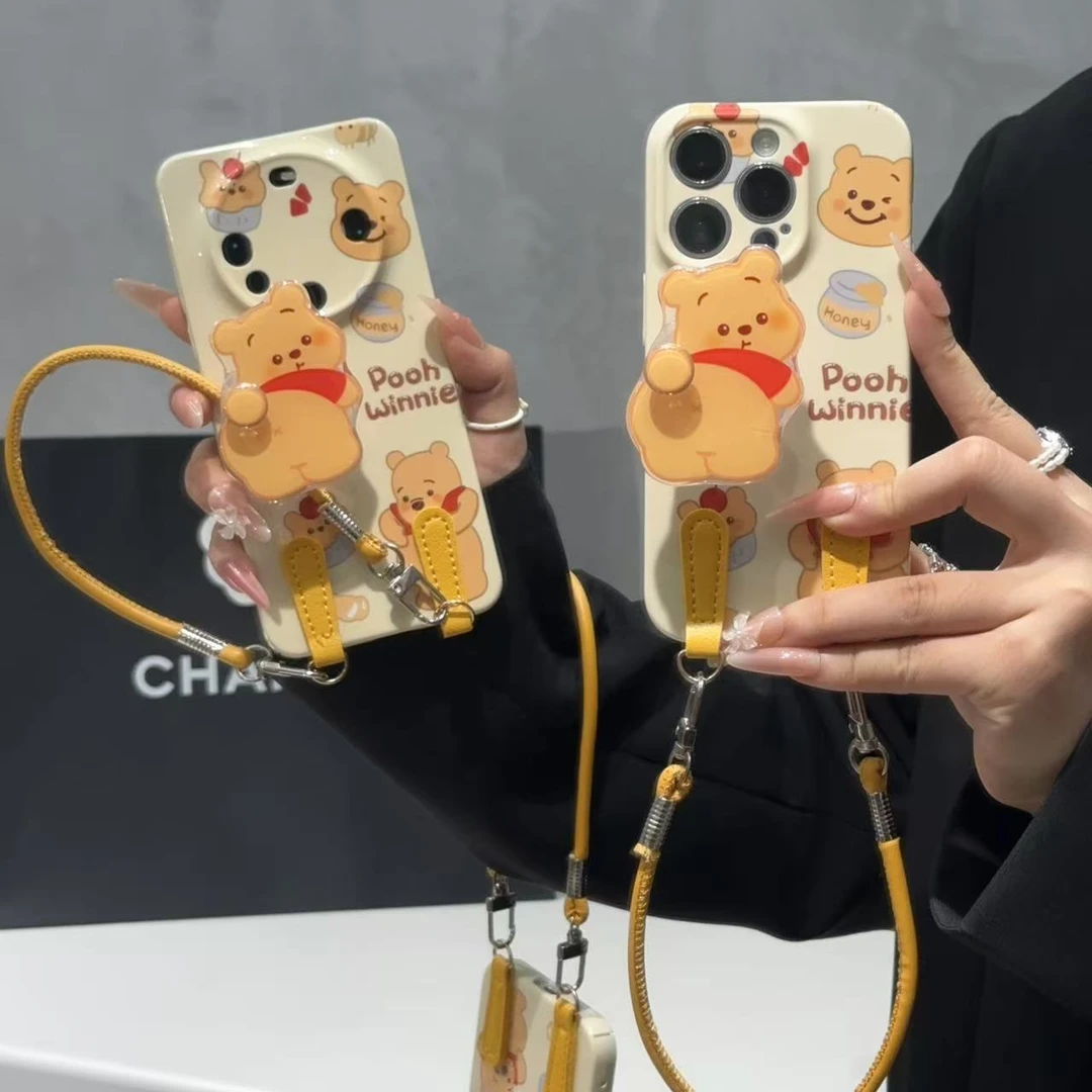 奥菲顿可爱维尼支架挂绳适用苹果17菲林16手机壳华为vivooppo小米