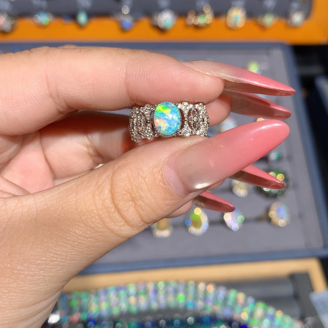 银S925镶嵌欧泊澳洲欧泊戒指l