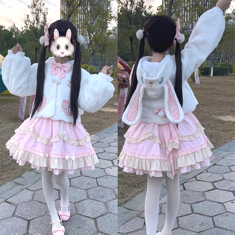 原创  大耳狗  兔绒大衣  少女Lolita外套大衣宽松甜美秋冬