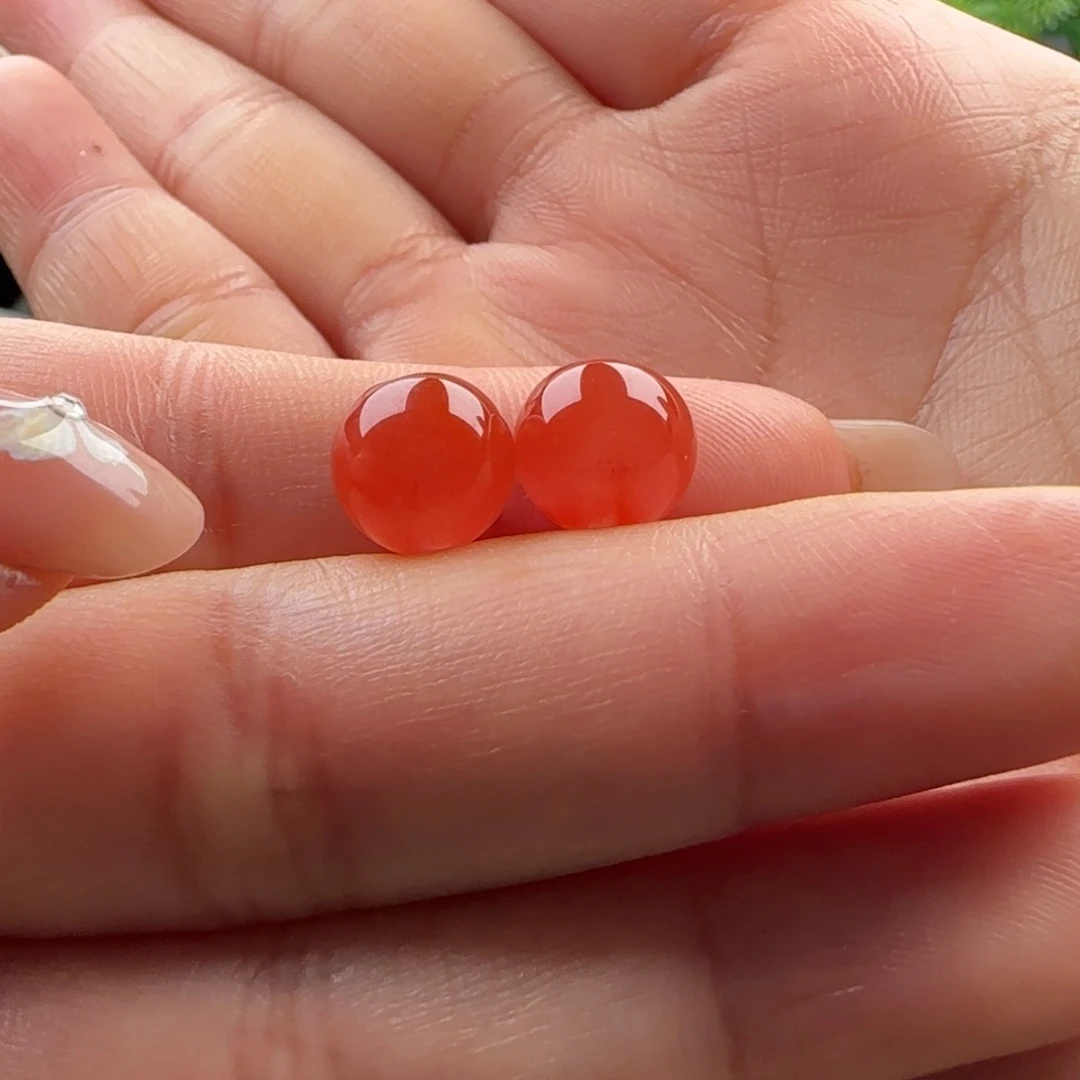 南红玛瑙未镶嵌圆珠对珠9.0