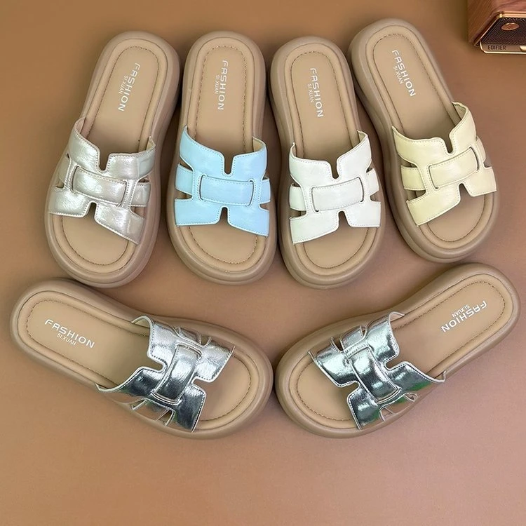 【粉丝专享】慵懒透气编织夏季一字拖凉鞋圆头增高防滑凉拖鞋软底2