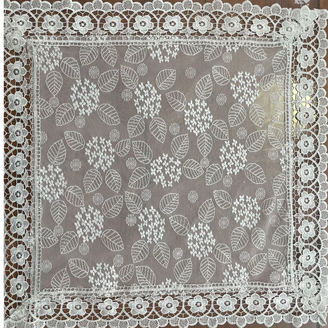 60*60纯白花语少女风床头柜微波炉防尘纱巾盖巾