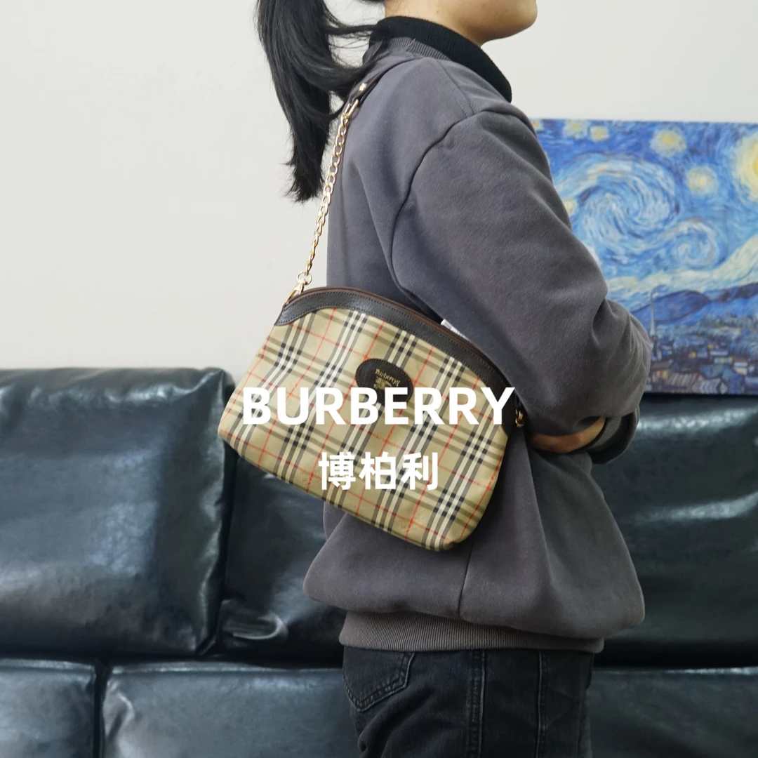 95新 BURBERRY/博柏利 格纹拼皮单肩包/JJ02508330/8330