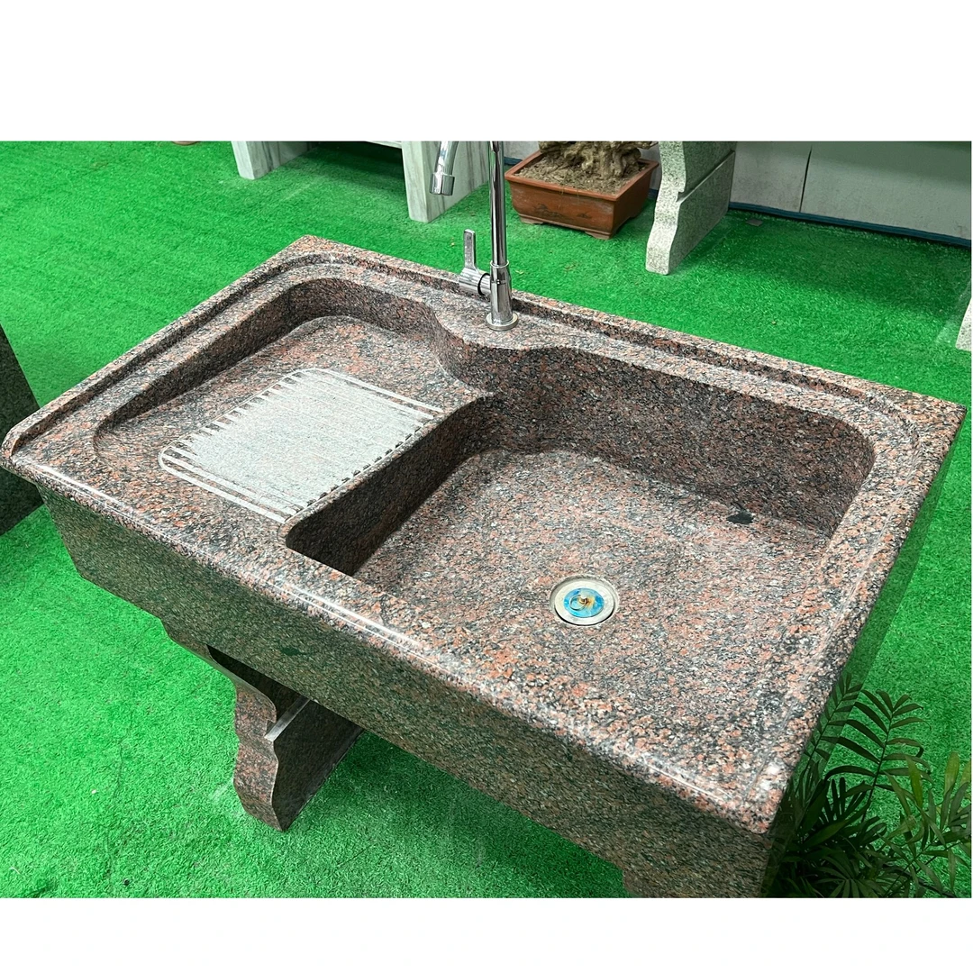 将军红天然大理石洗手盆户外庭院整石水槽洗衣池