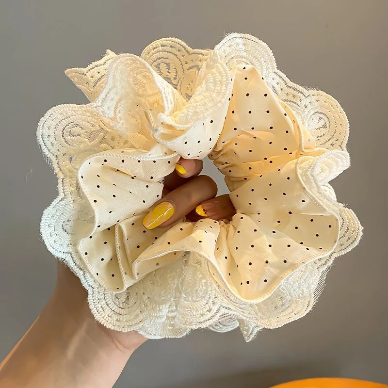 日韩高级感波点发圈公主头饰2025新款马尾发绳蕾丝头花大肠发圈女