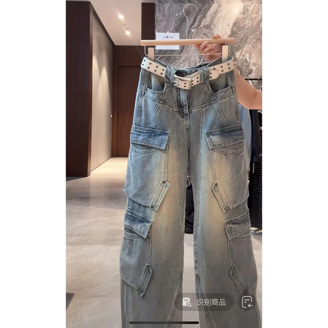 徐秋阳  口袋工装牛仔裤  春季新款百搭时尚休闲显瘦牛仔裤N112