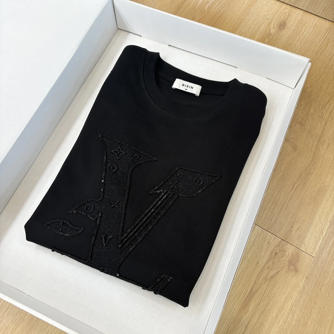 66【清货专场】2025夏季百搭轻奢潮流重工艺圆领T恤