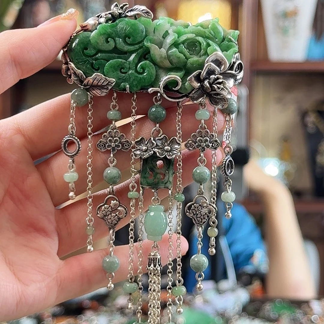 翡翠银S925镶嵌发饰