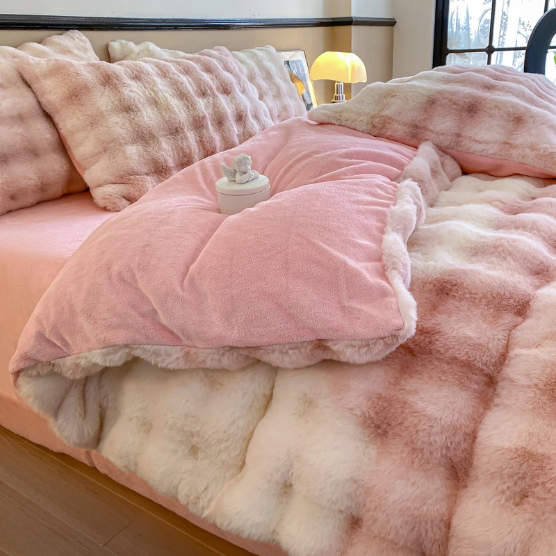 升级绒兔兔四件套加厚牛奶绒床单被套加绒被罩宝宝绒短绒双面绒