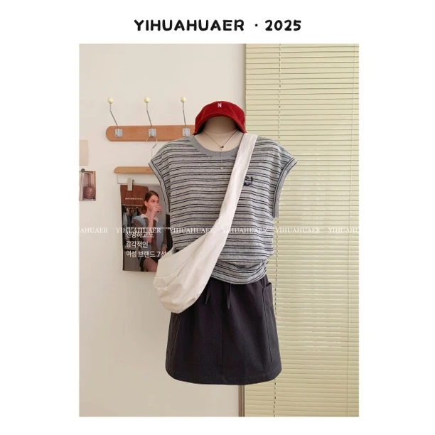 【条纹小狗】东大门韩国原单韩系夏款经典条纹刺绣小狗ins风T恤3324