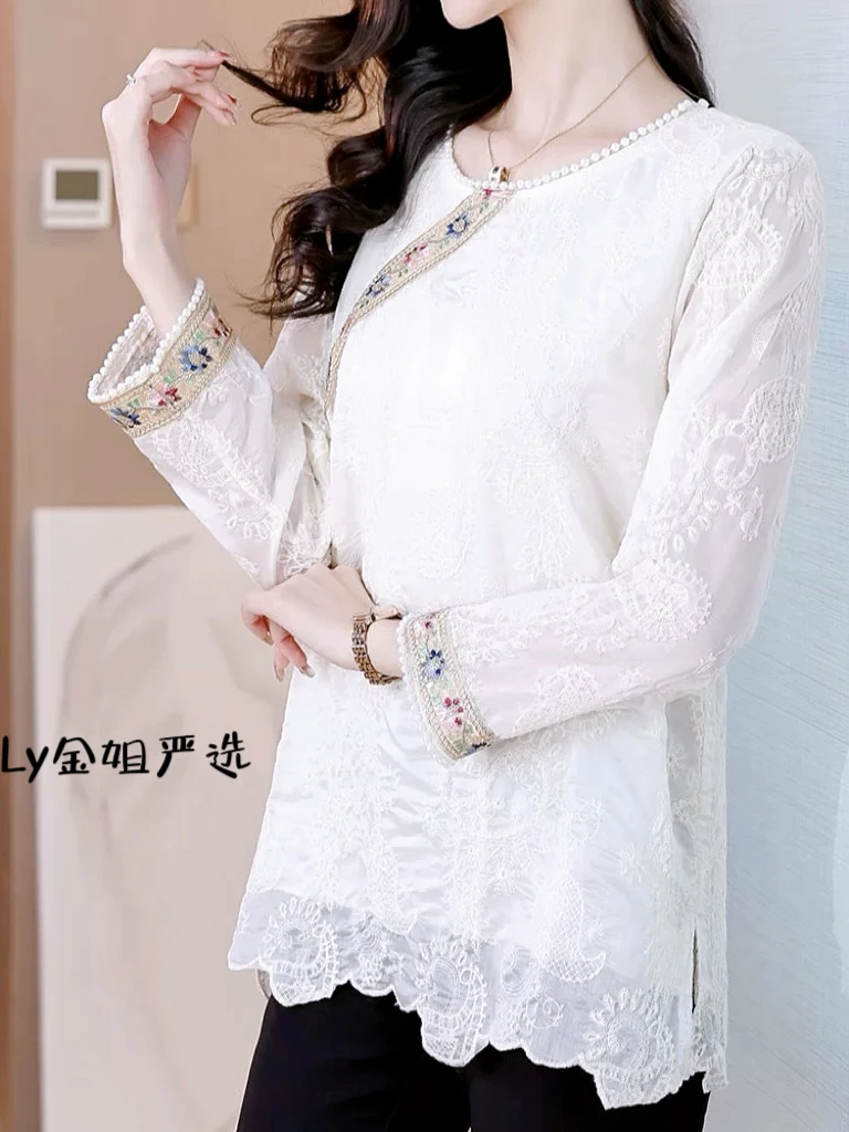 【Ly金姐严选】中式蕾丝长袖上衣显瘦气质百搭网纱刺绣洋气时尚春秋