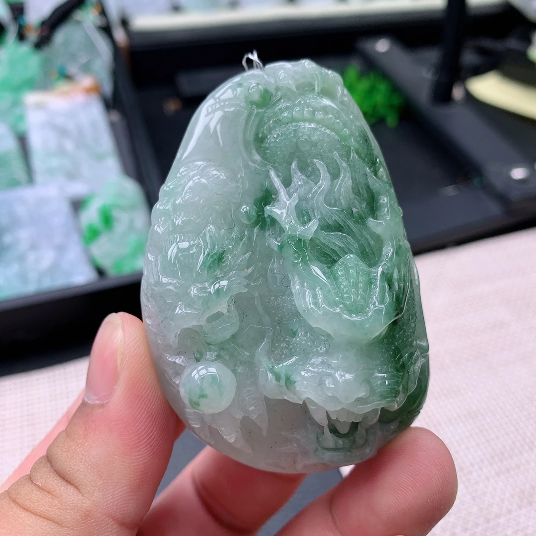 天然A货翡翠龙虎牌吊坠挂件70.8-49-22
