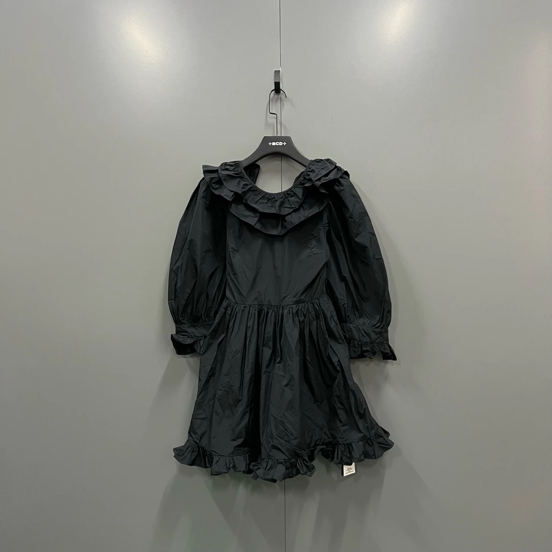 99新 MSGM (tt6) MSGM 黑色荷叶边连衣裙  bc013026