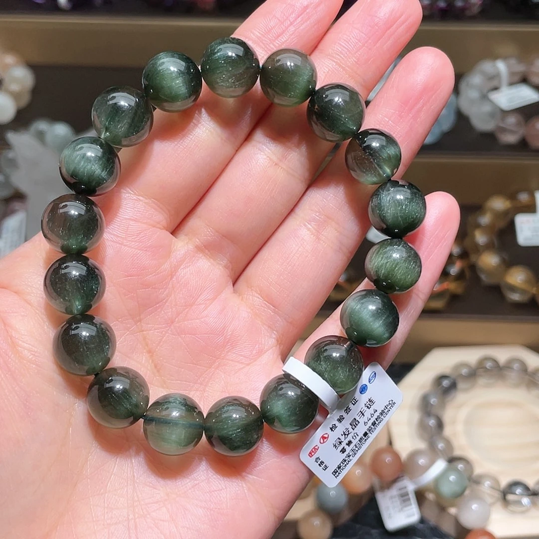 水晶手链未镶嵌绿发晶手链，晶体通透