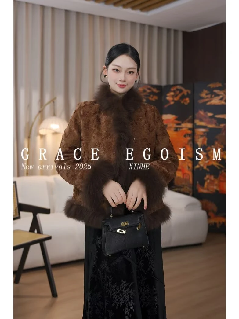 金禾【金禾专属】冬款原创重工提花刺绣毛羽绒服5002