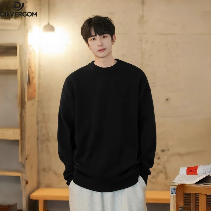 2025秋季新款大码纯黑色毛衣男士加厚慵懒风针织内搭潮牌打底衫