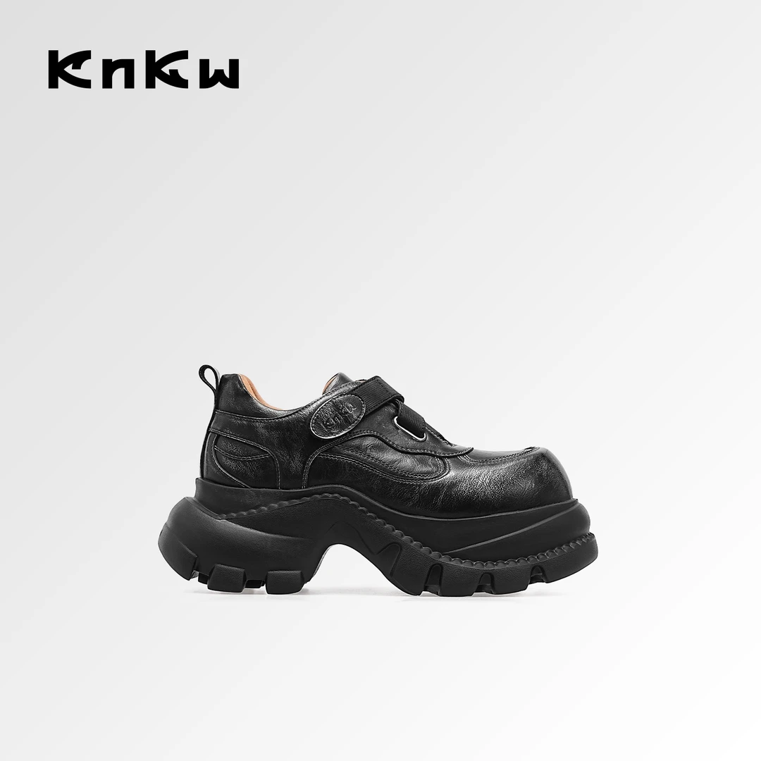 【星河漫步】KNKW26新款擦色魔术贴皮鞋复古增高系带乐福鞋W4338088