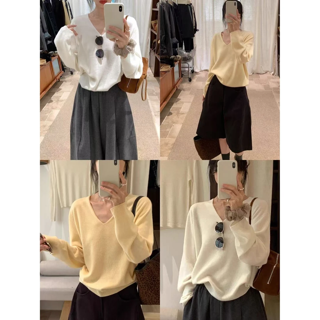 L-5505#『100%羊毛』简约百搭V领上衣