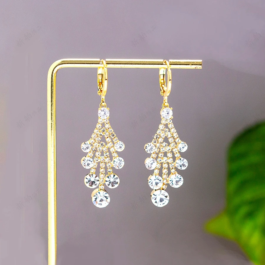 铜合金合成锆石耳饰 【满天星】温柔精致星星流苏满钻轻奢耳环1119