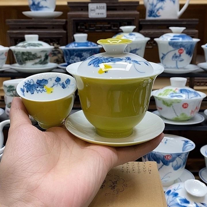 手绘葫芦果盖碗160cc➕同款杯子釉下彩微瑕福利款