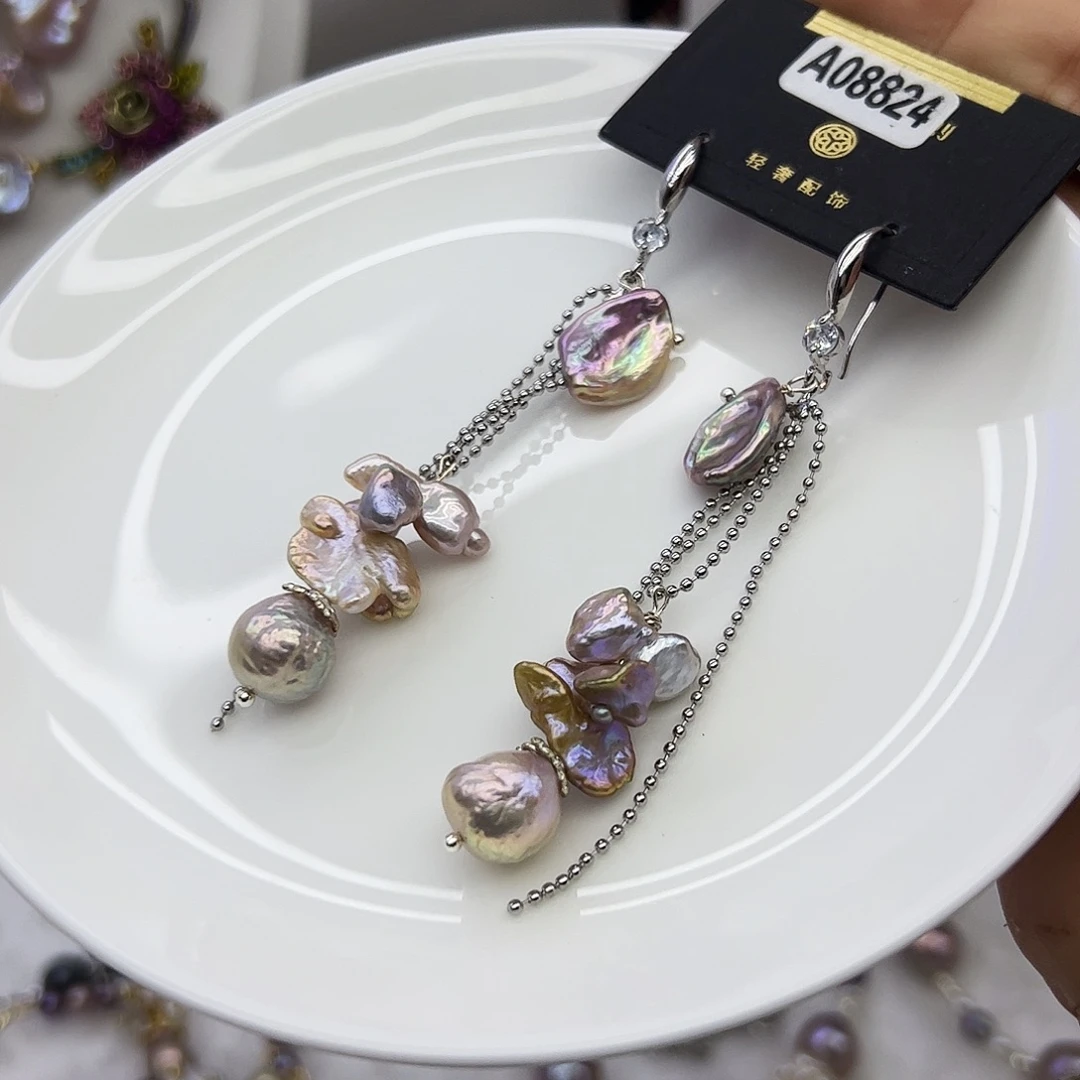 耳饰银S925镶嵌淡水珍珠