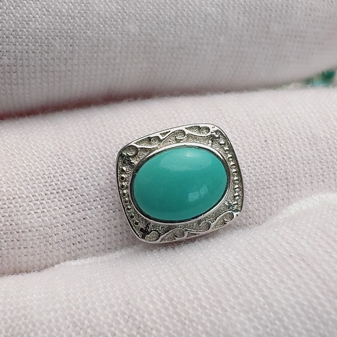 银S925镶嵌绿松石珠宝奇石背云