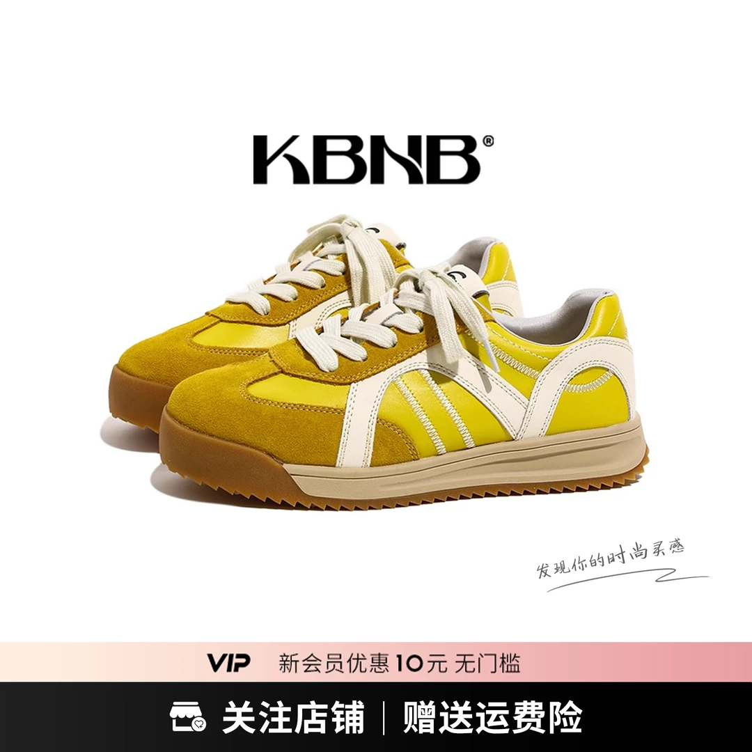 KBNB春季新款复古拼色厚底增高德训鞋女轻便防滑百搭休闲运动板鞋
