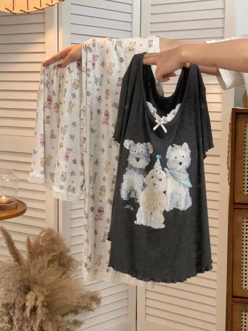 （狗狗派对）带杯垫三件套短袖睡衣夏季新款甜美风透气家居服006