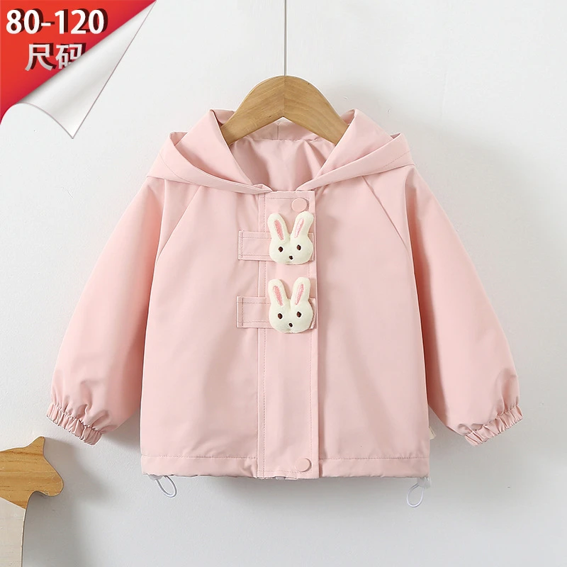 春秋季新款a类女童外套儿童冲锋衣卡通兔子可爱百搭女宝宝上衣