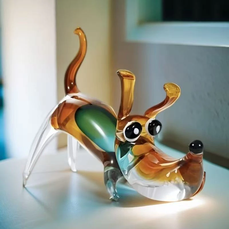 淄博非遗手作琉璃趴趴狗“旺旺来财”“富贵招米”狗家居玄关前台摆件