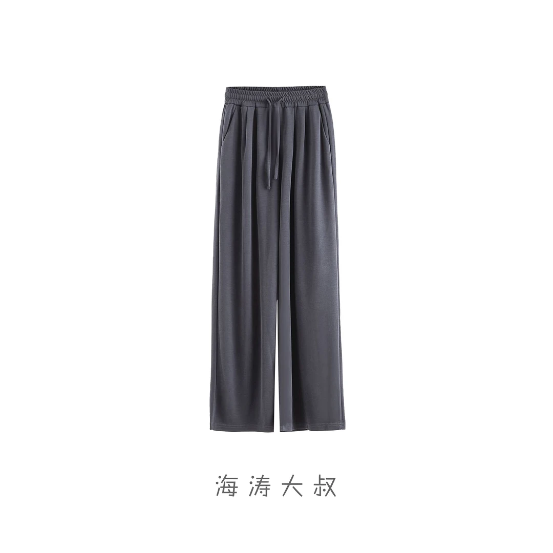 【海涛大叔】腰捏褶松紧腰直筒阔腿裤